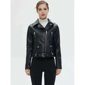 Wenkouban-Winter outfits Christmas Faux Leather Motorcycle Jacket With Belt