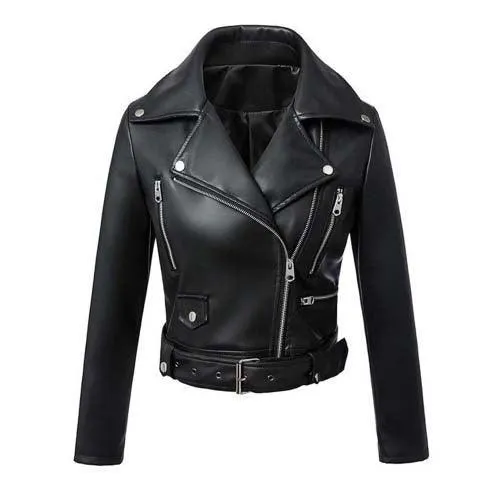 Wenkouban-Winter outfits Christmas Faux Leather Motorcycle Jacket With Belt